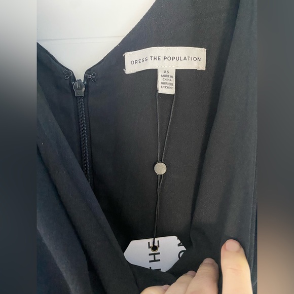 NEW Dress the Population Jordan Faux Wrap Ruched Side Front Slit Gown in Black - Picture 9 of 11